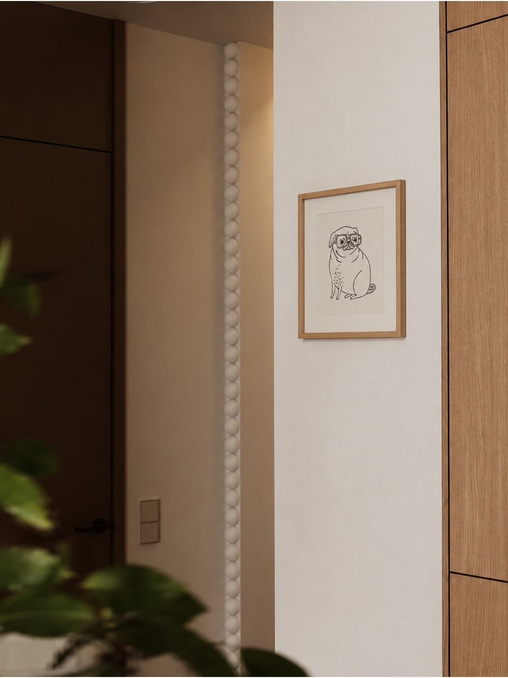 Hand-Drawn Pug Art with Natural Wood Frame | 9×11”